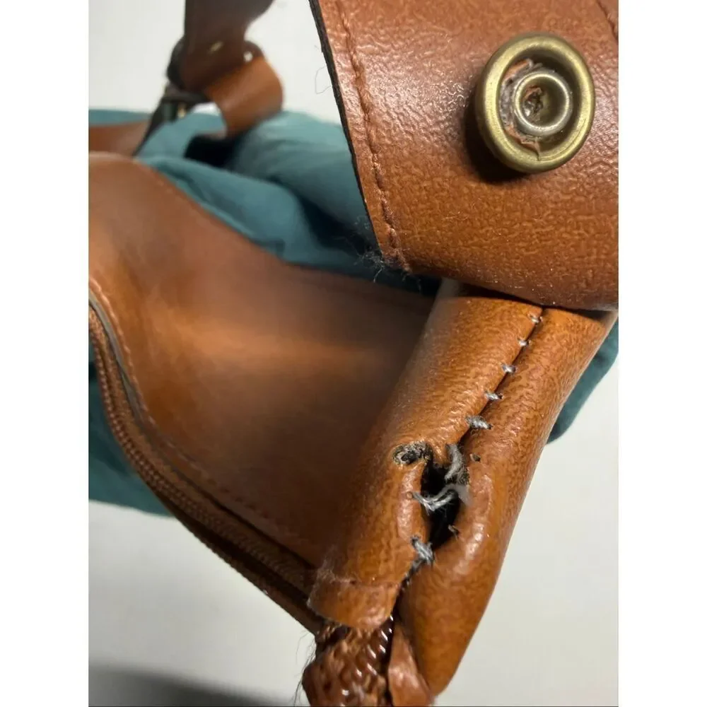 Vintage Travel Duffle Traveler Green Brown Weekend Faux Leather Trim See Notes